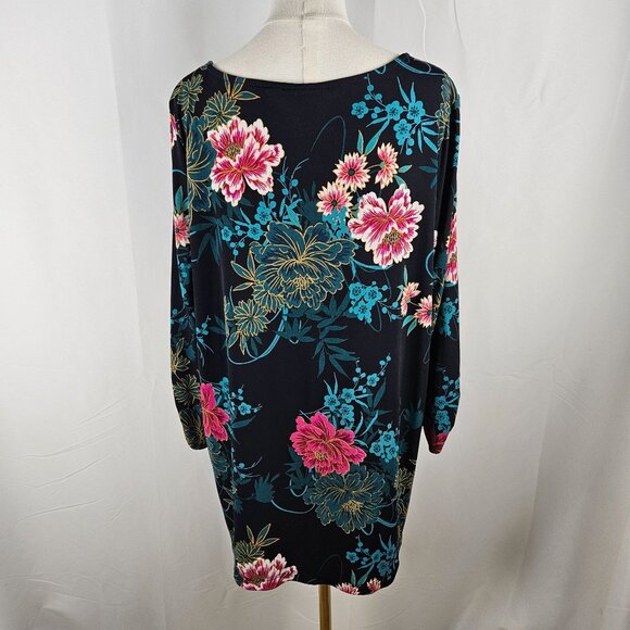 Susan Graver Tunic Top 1X Floral Long Sleeve Black Multicolor Stretchy - Picture 4 of 8